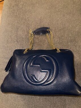 Gucci Soho Dome Tote Chain Shoulder Bowler Bag Navy Blue (Repainted)